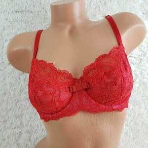 VS 34C Red Lace Mesh Unlined Balconet Sexy Bra